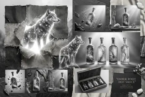Surrealist photo-collage of a joyful collector-grade 8-fragment mosaic ad board, - AI生成图片 1