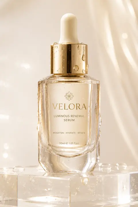 studio product photography of a premium `Velora` skincare serum bottle, centered - AI生成图片 1