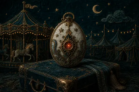 An intimate midnight carnival tableau rendered as embroidered textile art, cente - AI生成图片 2