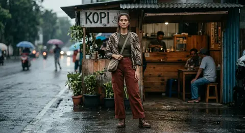 Full-body fashion editorial portrait of Sari Mahendra, a striking Indonesian mus - AI生成图片 1