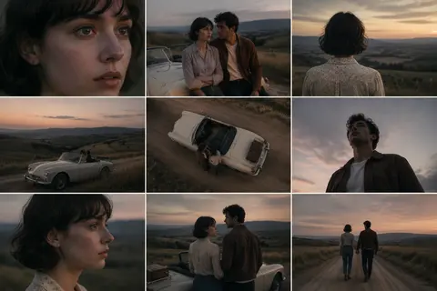 A cinematic 3×3 grid of film-still frames featuring the same couple during a qui - AI生成图片 1