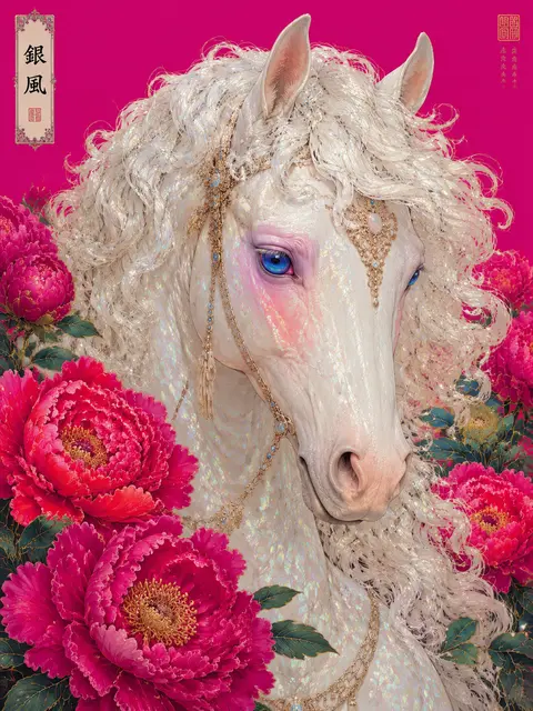 Vertical close-up portrait of a moonlit ivory mare named Silverwind, her curly c - AI生成图片 2