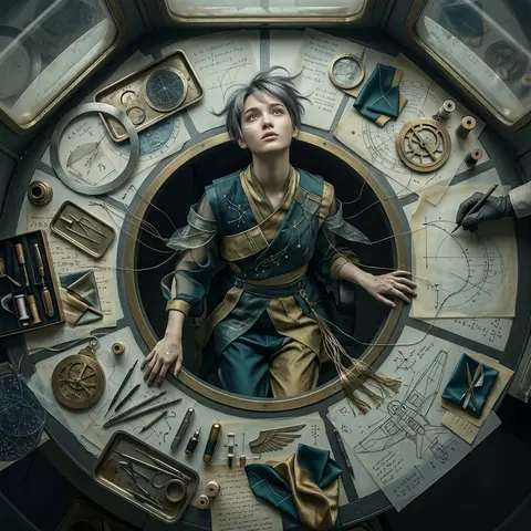 bird’s-eye view, a young tinkering inventor poised within the heart of an orbita - AI生成图片 1