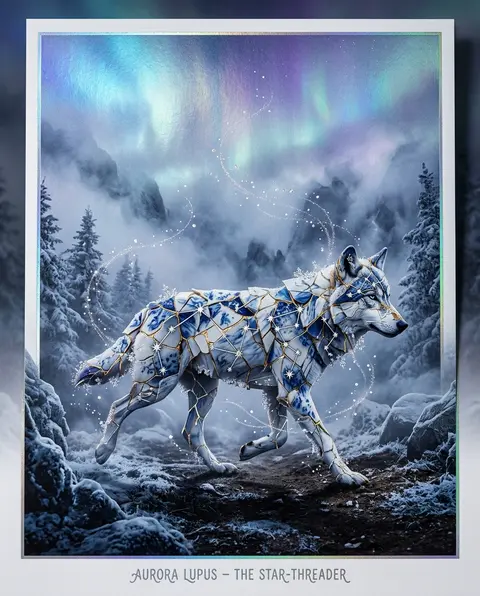 A playful holographic-foil poster of a constellation wolf formed from cracked po - AI生成图片 2