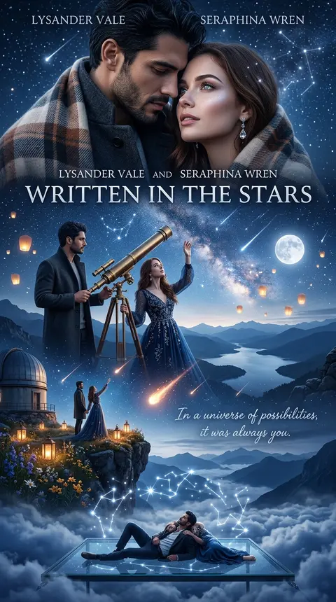 Ultra-realistic cinematic romance poster titled “WRITTEN IN THE STARS,” portrayi - AI生成图片 2