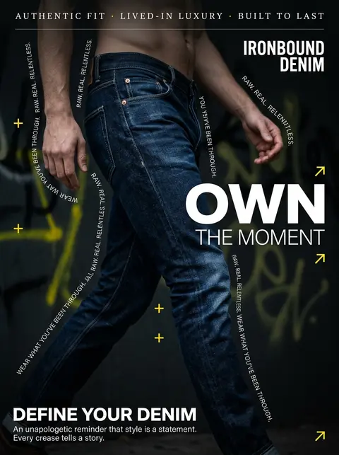 A hyperrealistic premium denim campaign image in a dark, moody editorial style. - AI生成图片 1
