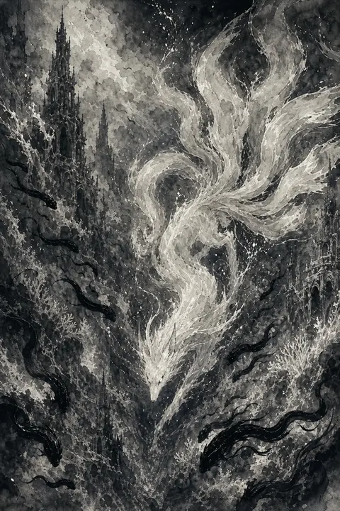 A feral nine-tailed fox spirit corkscrews through a trench of the underwater aby - AI生成图片 2