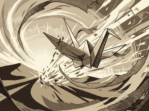 Vertical 9:16 poster, a sentient origami paper crane mid-whirl in a windswept da - AI生成图片 4
