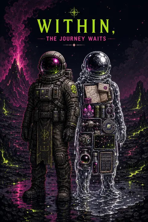 9:16 vertical poster, twin astronaut explorers standing shoulder to shoulder in - AI生成图片 2