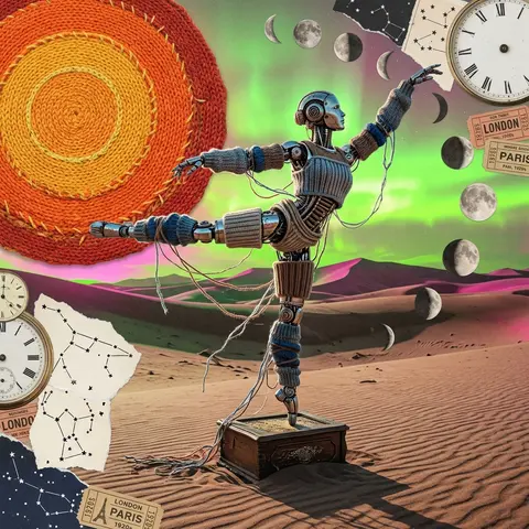A melancholic surrealist photo collage of a robotic ballet dancer alone in a win - AI生成图片 3