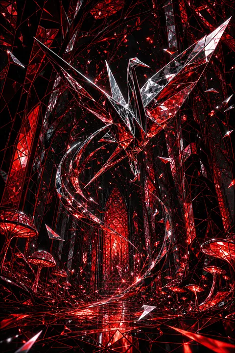 A vertical art poster depicting an origami paper crane that has awakened into a - AI生成图片 1