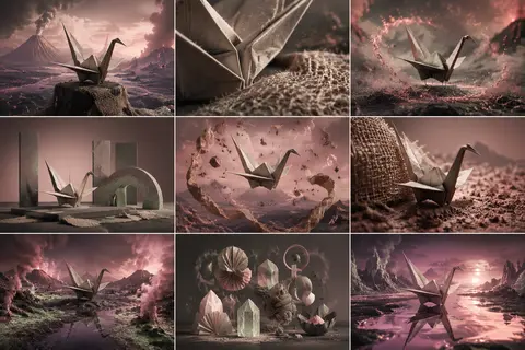 3×3 grid, 3:4 aspect ratio, luxury campaign storyboard centered on a living orig - AI生成图片 1