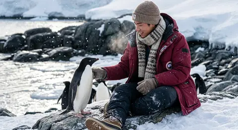 Hyper-realistic Antarctic portrait of the exact same young man from the referenc - AI生成图片 1