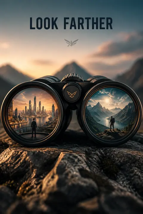A premium 9:16 outdoor advertising poster.Main Subject: Luxury binoculars occupy - AI生成图片 2