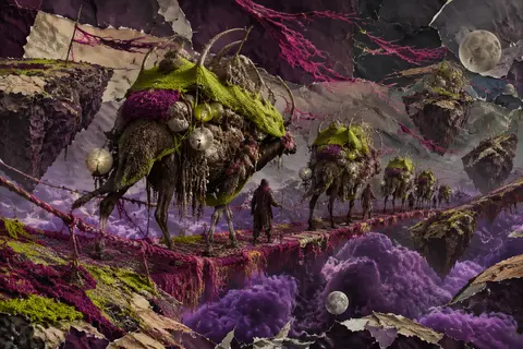 A tense cinematic surrealist photo collage of a desert nomad caravan traversing - AI生成图片 1