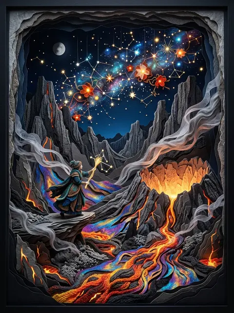 a celestial gardener tending stars in a volcanic wasteland, epic monumental laye - AI生成图片 3