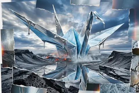 Surrealist photo collage of an origami paper crane come alive, towering above a - AI生成图片 1