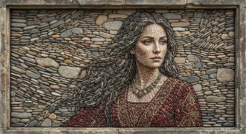 A masterfully handcrafted pebble mosaic portrait of Seraphine Vale, an elegant w - AI生成图片 1