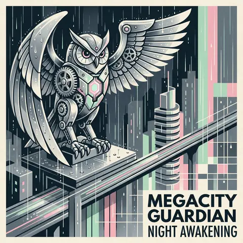 A monumental clockwork owl towering on a rain-slick transit platform high above - AI生成图片 2