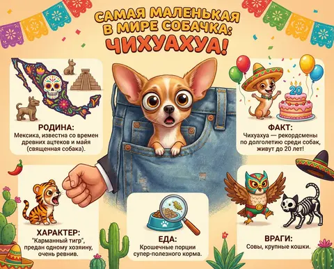 Веселая детская инфографика в стиле Pixar. Самая маленькая в мире собачка чихуах - AI生成图片 4