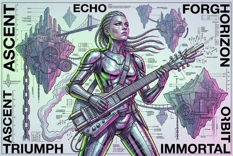 Towering portrait-poster of a nomadic sky-busker suspended among colossal levita - AI生成图片 2