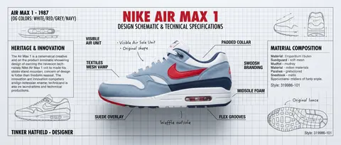 A pristine Nike Air Max 1 sneaker floats in a high-key studio environment, rende - AI生成图片 1