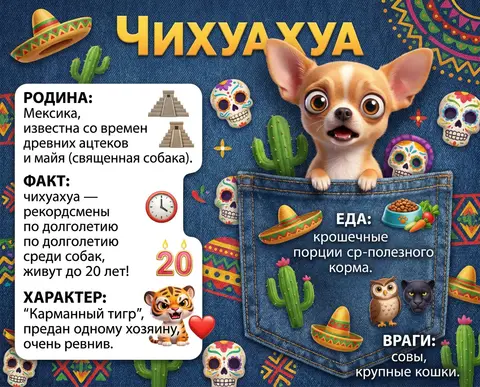 Веселая детская инфографика в стиле Pixar. Самая маленькая в мире собачка чихуах - AI生成图片 1