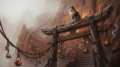 A tea-house cat perched like an ancient sentinel atop a colossal weathered drift - AI生成图片 1