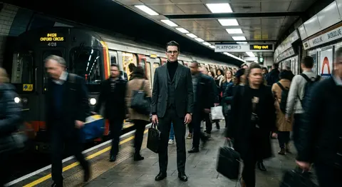 Cinematic portrait of Adrian Vale, a sharply dressed urban strategist, standing - AI生成图片 1