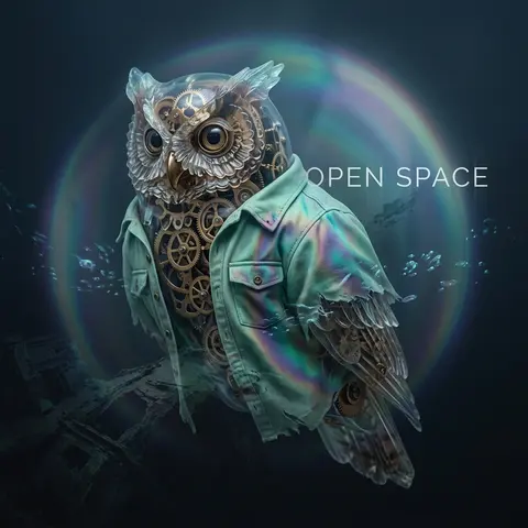 A clockwork owl with articulated brass-like inner mechanics sealed inside transl - AI生成图片 2