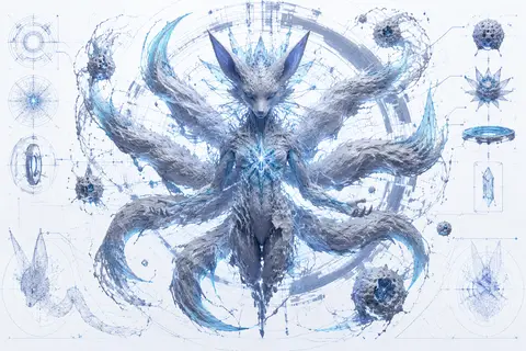 mythical nine-tailed fox spirit suspended in the central hub of an orbital space - AI生成图片 1