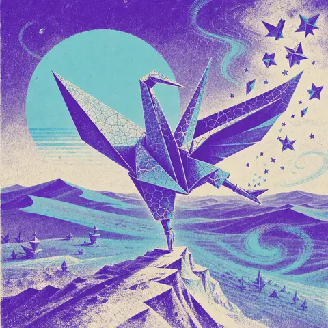 An origami paper crane come alive, dancing across a vast desert at dawn, its fol - AI生成图片 3