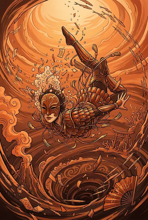 masked carnival acrobat suspended in a spiraling underwater abyss, vertical 2:3 - AI生成图片 2