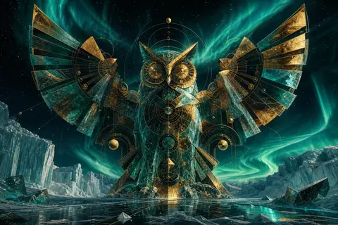 A monumental clockwork owl rises from a frozen tundra beneath sweeping aurora cu - AI生成图片 1