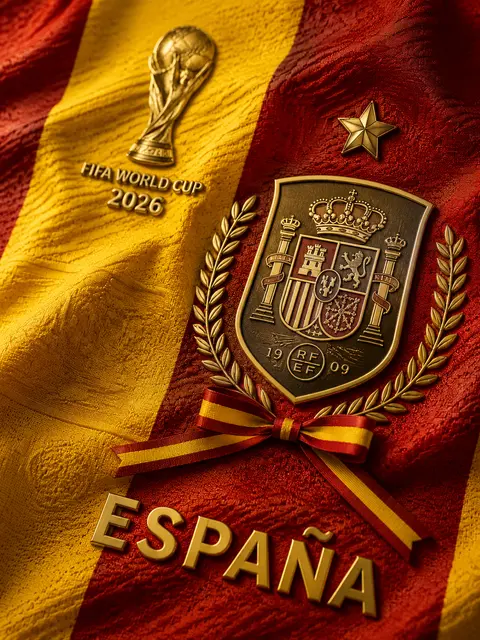 Vertical close-up shot, Spain football jersey with iconic red and yellow vertica - AI生成图片 2