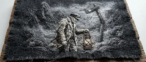A melancholic textile tableau of a lighthouse keeper in a fog-choked mountain pa - AI生成图片 1