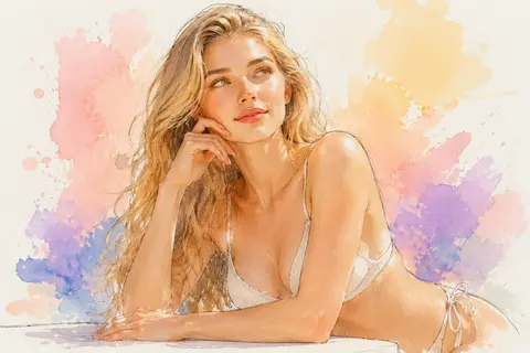 A soft pastel watercolor digital illustration of a young woman with long, flowin - AI生成图片 1