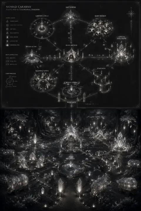 vertical split-panel architectural fantasy display, clean presentation board, ul - AI生成图片 2
