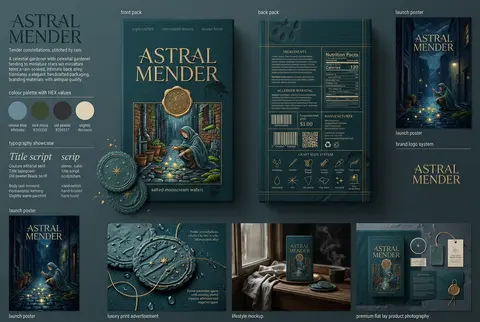 8K品牌视觉提案，一款虚构高端夜雨系手作甜点品牌“ASTRAL MENDER”的整套包装与形象展示；核心气质安静、亲密、珍贵、诗意，彻底避开常规食品商业风，采用 - AI生成图片 3