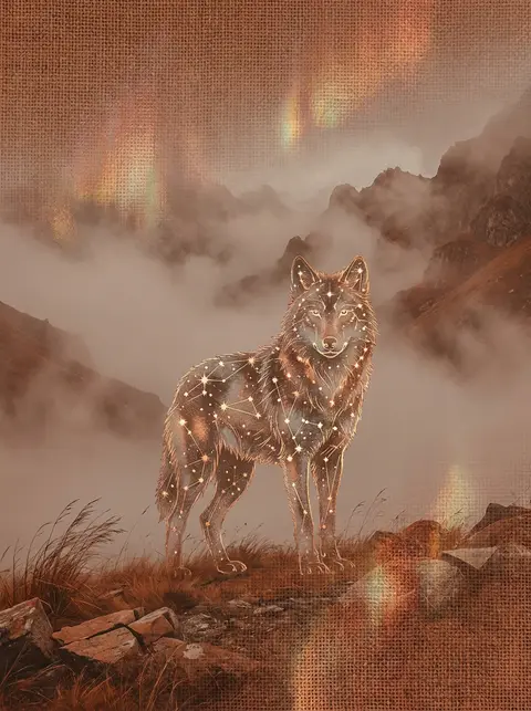 9:16 vertical poster, a wolf formed entirely from constellations standing alone - AI生成图片 2