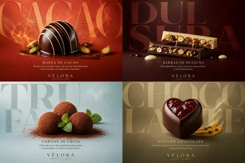 Póster publicitario horizontal de lujo para VÉLORA CHOCOLATERIA, campaña premium - AI生成图片 3
