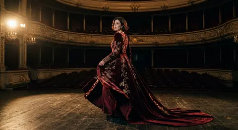 Ultra-realistic cinematic fashion photography of elegant fictional stage icon Vi - AI生成图片 1