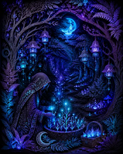 A celestial gardener tending bioluminescent star-seeds in a nocturnal enchanted - AI生成图片 2