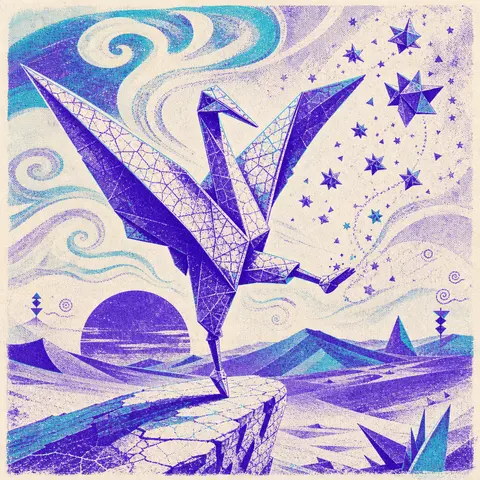 An origami paper crane come alive, dancing across a vast desert at dawn, its fol - AI生成图片 1