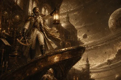 A solitary lighthouse keeper in an orbital citadel, rendered as an epic baroque - AI生成图片 3
