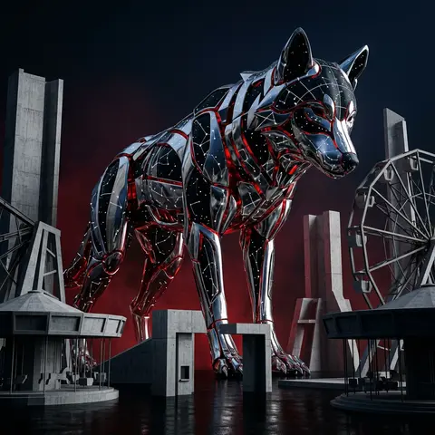 A colossal wolf forged from star-map constellations towers over a midnight carni - AI生成图片 1