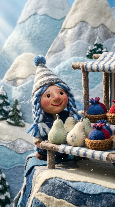 A jubilant claymation stop-motion tableau of a fictional fruit seller perched be - AI生成图片 3