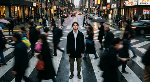 Cinematic street photography, overhead portrait of Adrian Vale standing perfectl - AI生成图片 1