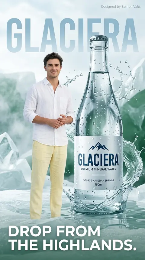 A premium mineral water advertisement poster featuring a fresh-faced young man i - AI生成图片 2