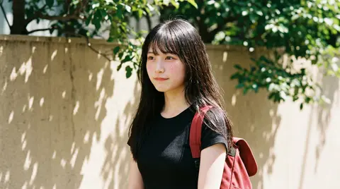 Beautiful young Japanese girl with long silky black hair and soft wispy bangs, l - AI生成图片 3